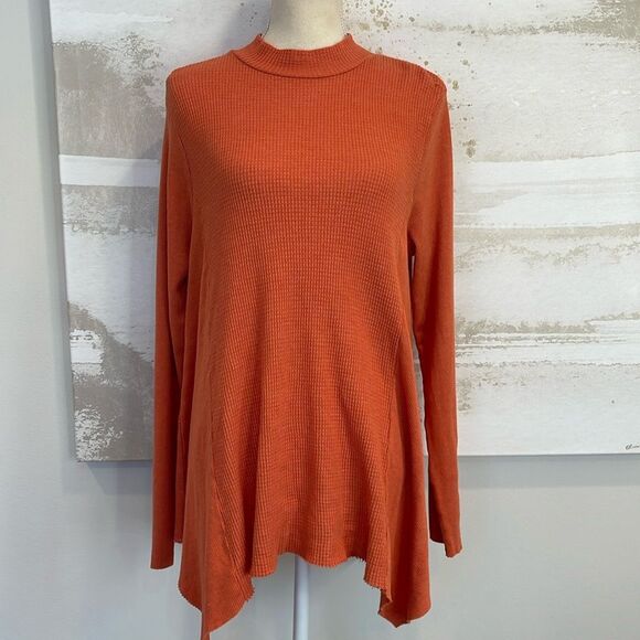 Anthropologie Orange Mock Neck Waffle Long Sleeve Top (NWT) - Picture 1 of 5